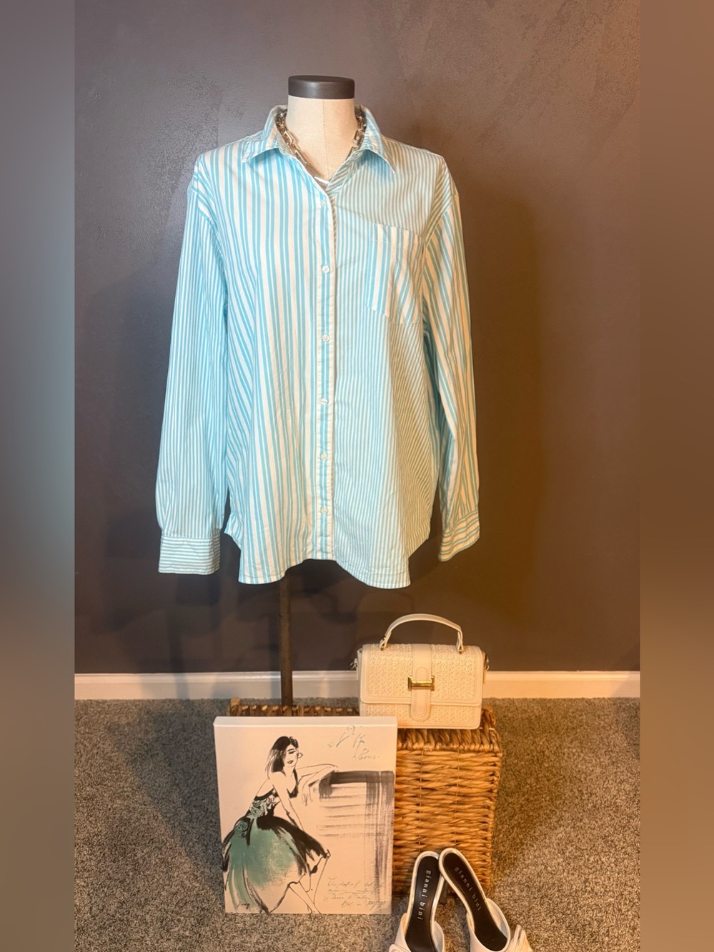 crown & ivy Light Blue and White Striped Shirt